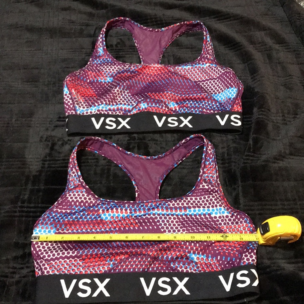 SET OF 2 VICTORIA SECRET VSX SPORTS BRAS SIZE LARGE   RUNS SMALL GENTLY WORN